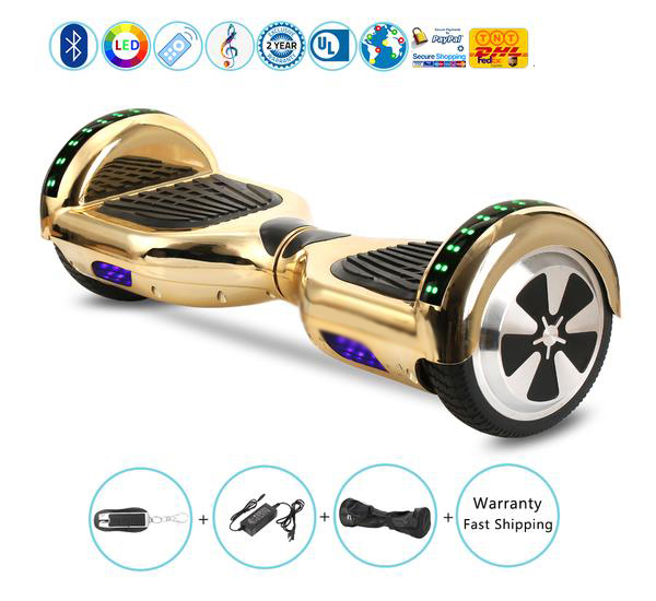 Chrome Gold Hoverboard for Kids in Xmas, with Bluetooth Speaker, Remote and Led Light