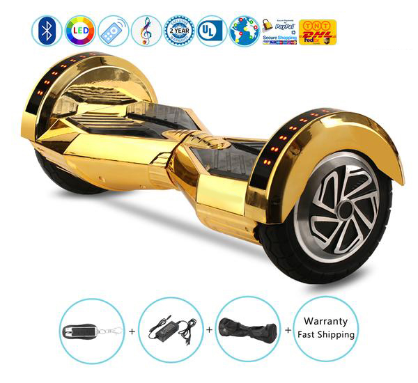 8 Inch Lambo Performance Chrome Gold Hoverboard with Bluetooth Speakers + Lights + Remote + Bag