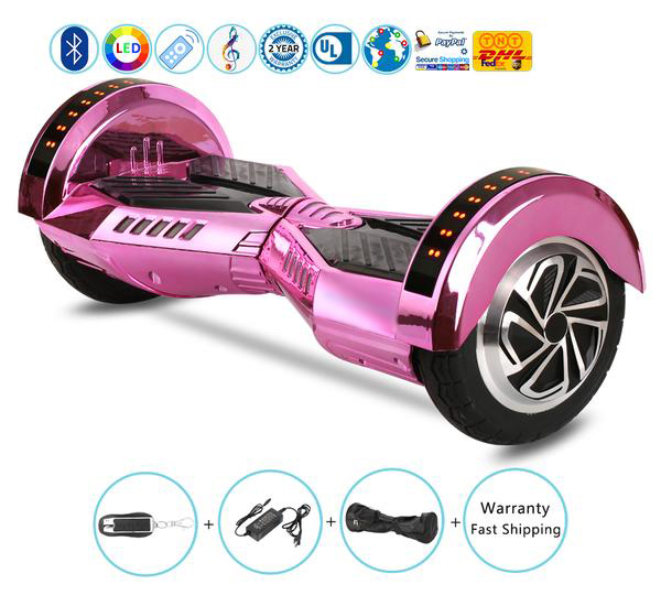 8 Inch Lambo Performance Chrome Pink Hoverboard with Bluetooth Speakers + Lights + Remote + Bag