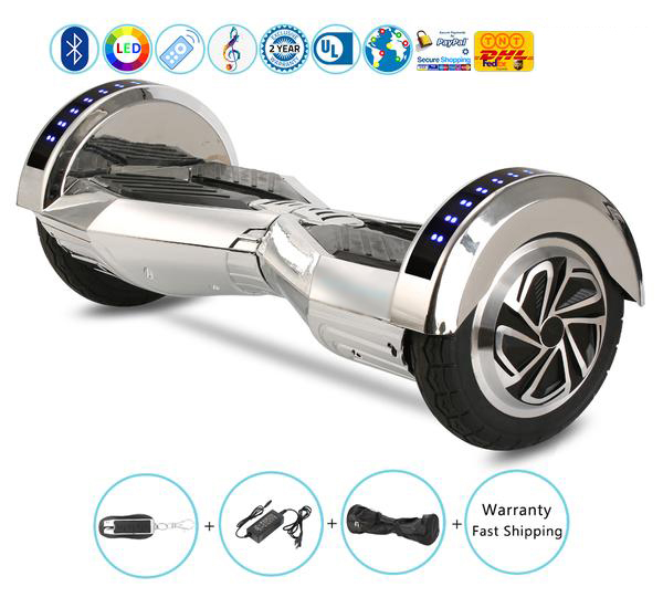 8 Inch Lambo Performance Chrome Silver Hoverboard with Bluetooth Speakers + Lights + Remote + Bag