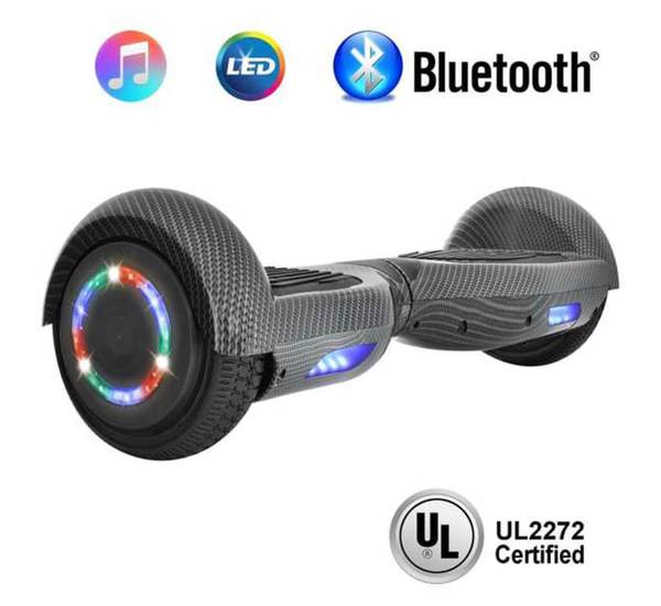 6.5 Inch CARBON FIBER HOVERBOARD WITH LED WHEELS,BLUETOOTH SPEAKER AND UL-2272 CERTIFIED (Black)