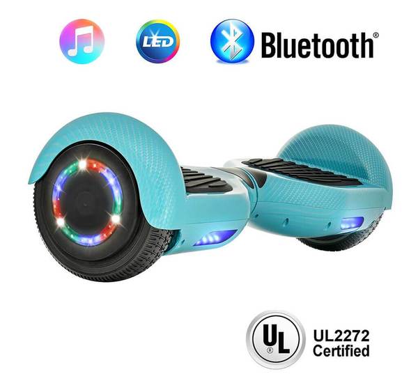 6.5 Inch CARBON FIBER HOVERBOARD WITH LED WHEELS,BLUETOOTH SPEAKER AND UL-2272 CERTIFIED (Blue)