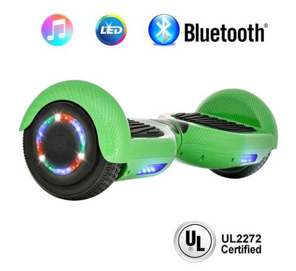 6.5 Inch CARBON FIBER HOVERBOARD WITH LED WHEELS,BLUETOOTH SPEAKER AND UL-2272 CERTIFIED (Green)