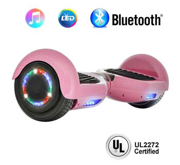 6.5 Inch CARBON FIBER HOVERBOARD WITH LED WHEELS,BLUETOOTH SPEAKER AND UL-2272 CERTIFIED (PINK)