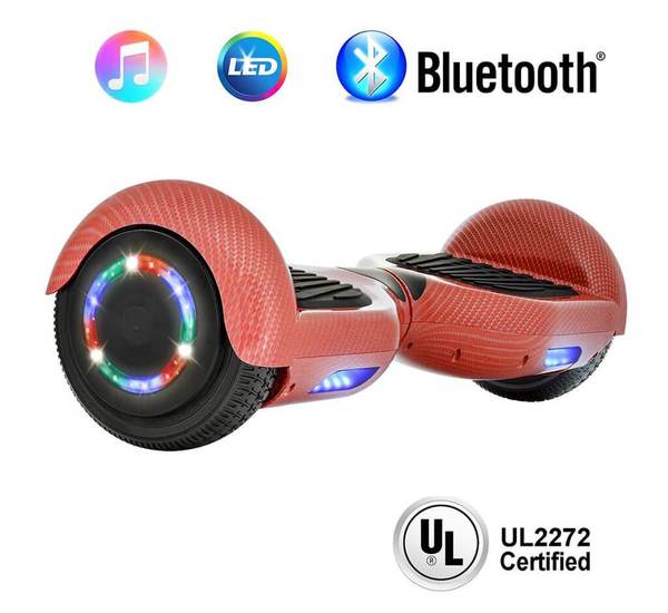 6.5 Inch CARBON FIBER HOVERBOARD WITH LED WHEELS,BLUETOOTH SPEAKER AND UL-2272 CERTIFIED (Red)