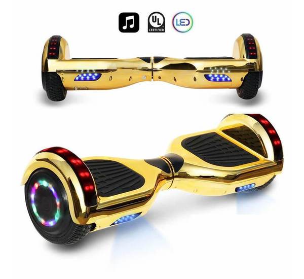 6.5 Inch CHROME HOVERBOARD WITH LED LIGHTS WHEELS, BLUETOOTH AND UL-2272 CERTIFIED (CHROME GOLD)
