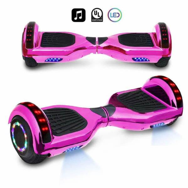 6.5 Inch CHROME HOVERBOARD WITH LED LIGHTS WHEELS, BLUETOOTH AND UL-2272 CERTIFIED (CHROME PINK)
